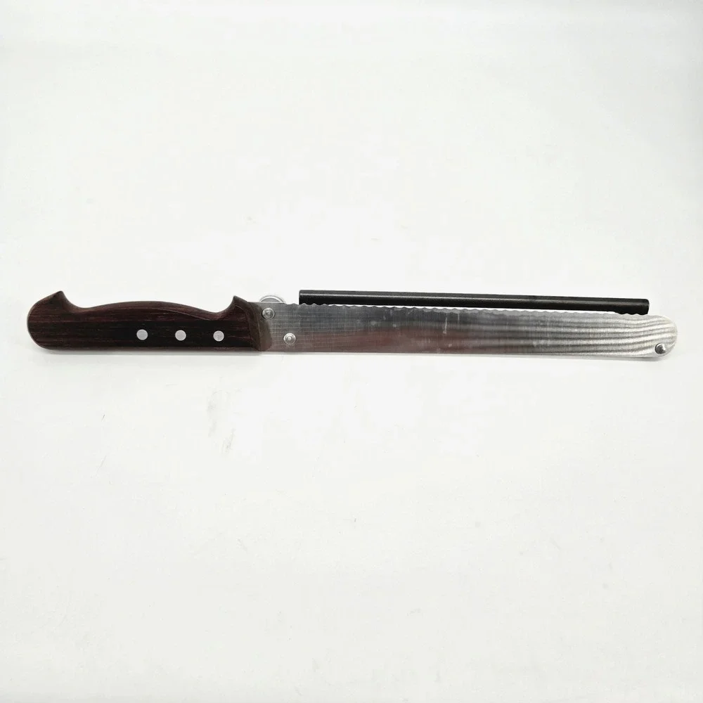 Montana Italy Adjustable Slicing Knife Serrated Bread Guide Wood Handle Vintage